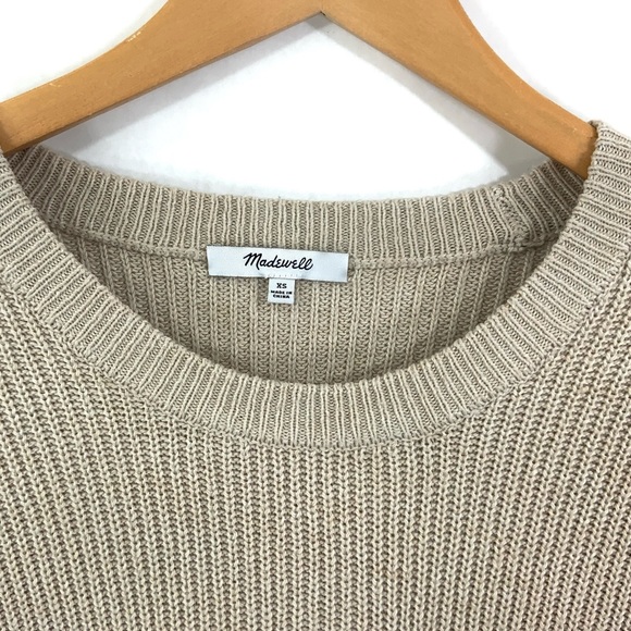 MADEWELL Ribbed Knit Sweater Thompson Pocket Pullover Sweater Fawn Oat Cream C24 - Picture 8 of 11